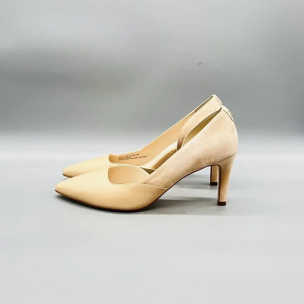 Cole Haan Shoes Womens 9 Beige Leather Suede Colorblock Pumps Pointed Toe Heels